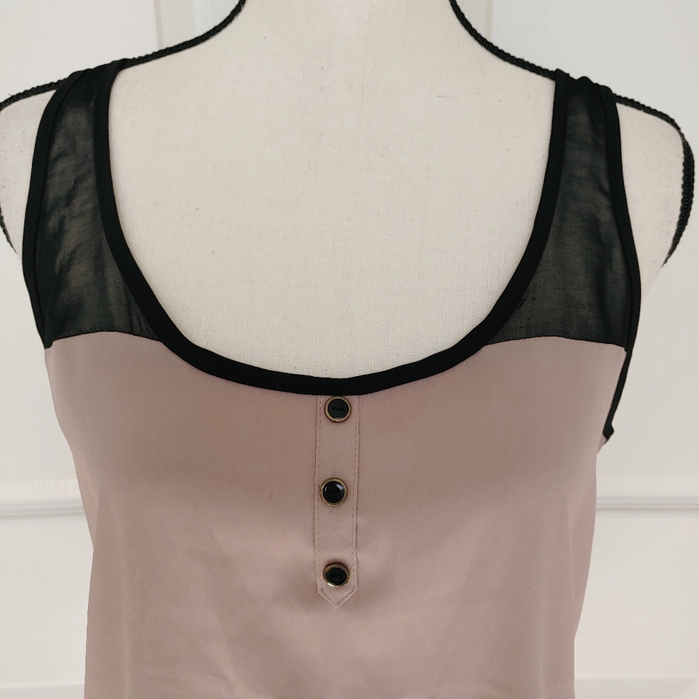 Bebe Silky Colorblock Strappy Back Button Tank - Picture 2 of 6